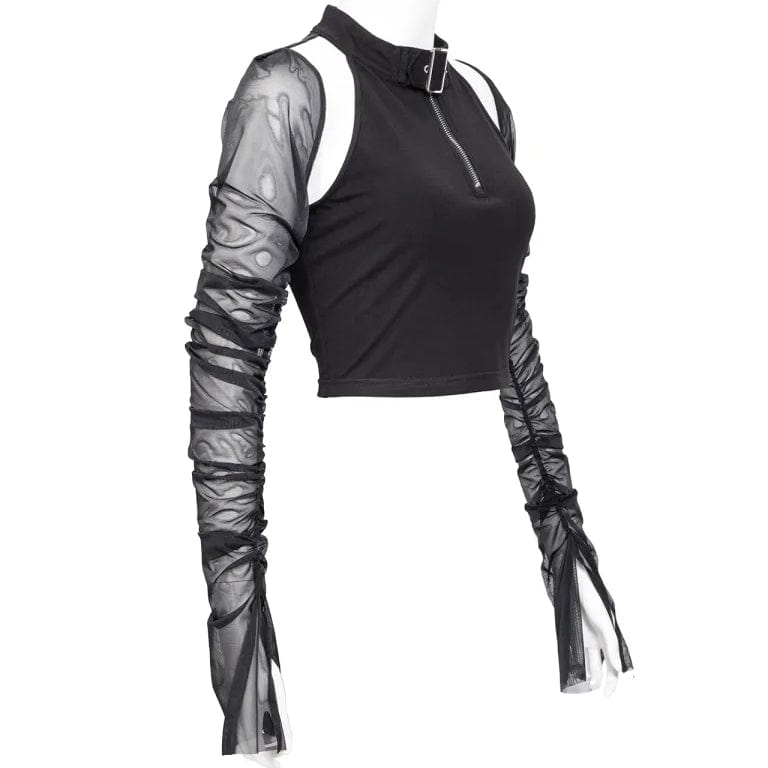 RNG Women's Punk Cutout Mesh Splice Crop Top