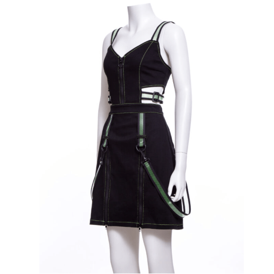 RNG Women's Punk Cutout Straps Zipper Slip Dress Green
