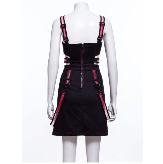 RNG Women's Punk Cutout Straps Zipper Slip Dress Red