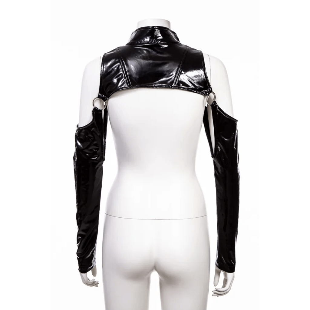 RNG Women's Punk Off Shoulder Zipper Patent Leather Cape