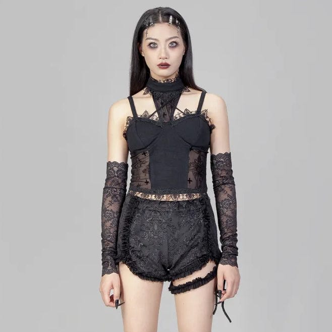 RNG Women's Punk Ruffled Jacquard Velvet Shorts with Garter