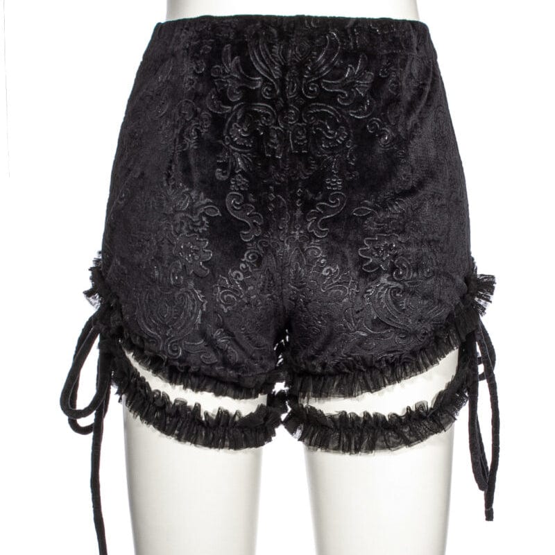 RNG Women's Punk Ruffled Jacquard Velvet Shorts with Garter