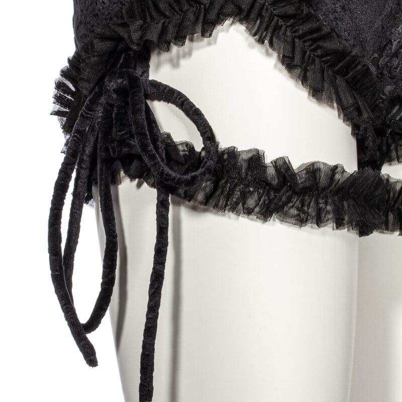 RNG Women's Punk Ruffled Jacquard Velvet Shorts with Garter