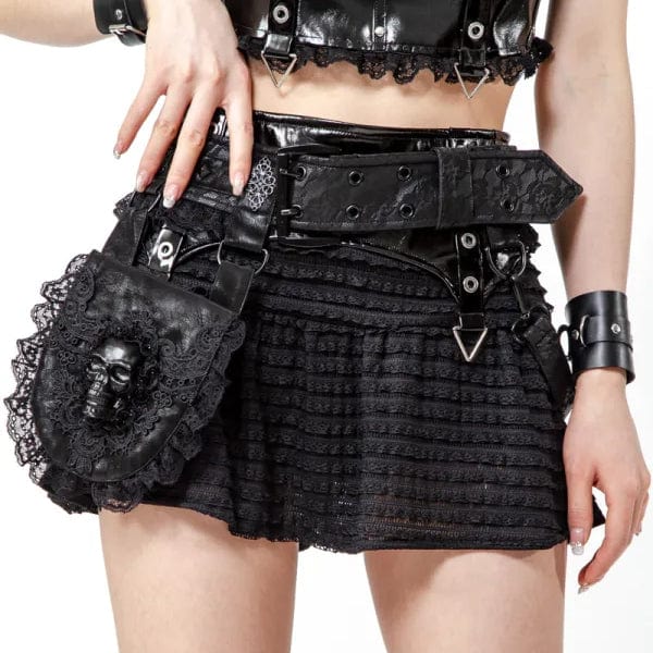 RNG Women's Punk Skull Lace Splice Faux Leather Waist Bag