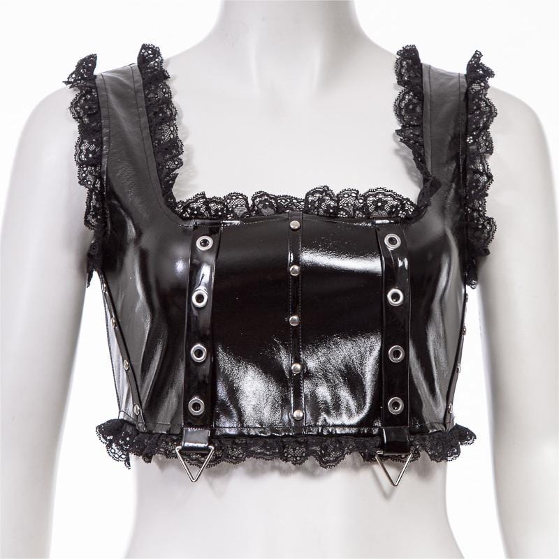 RNG Women's Punk Splice Lacing-up Faux Leather Vest
