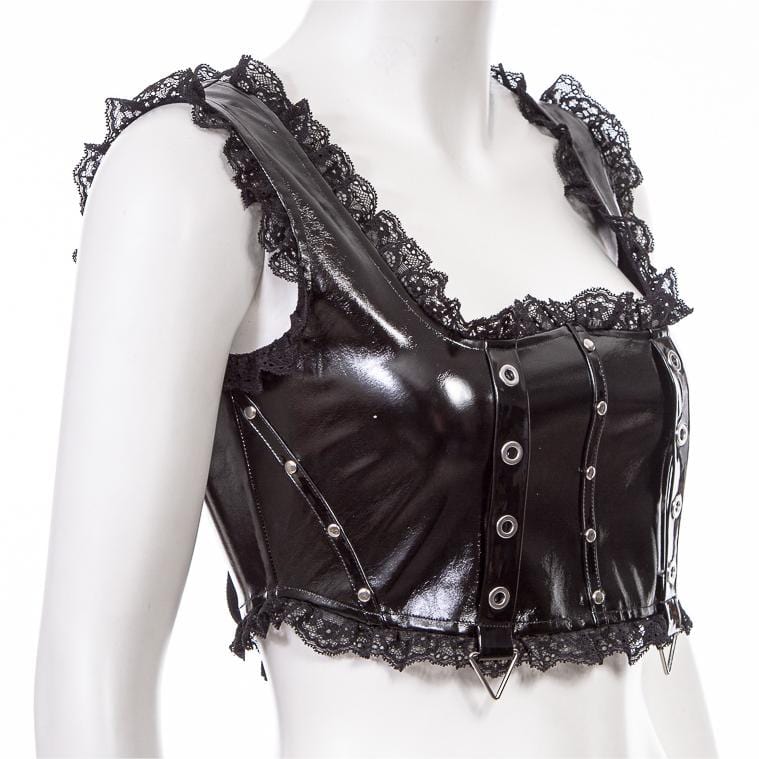 RNG Women's Punk Splice Lacing-up Faux Leather Vest