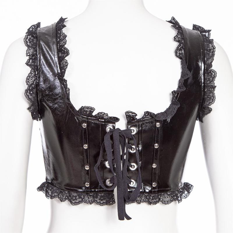 RNG Women's Punk Splice Lacing-up Faux Leather Vest