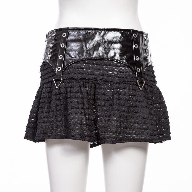 RNG Women's Punk Splice Striped Faux Leather Short Skirt