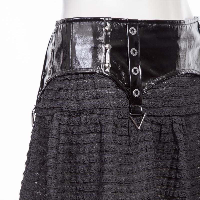 RNG Women's Punk Splice Striped Faux Leather Short Skirt