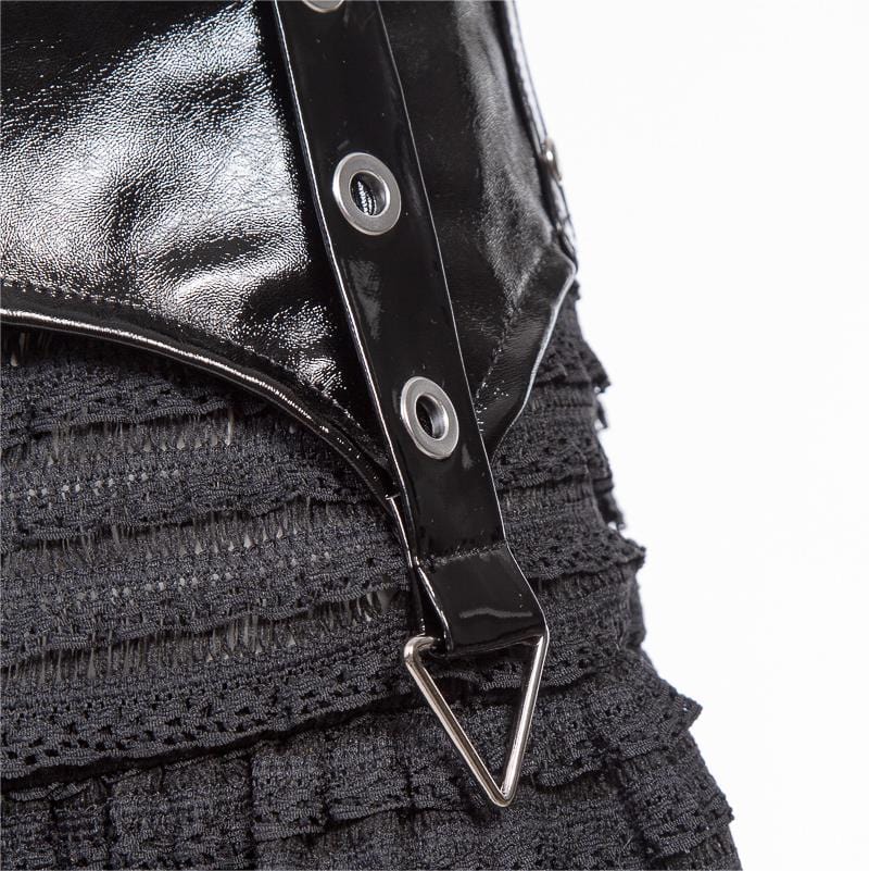 RNG Women's Punk Splice Striped Faux Leather Short Skirt