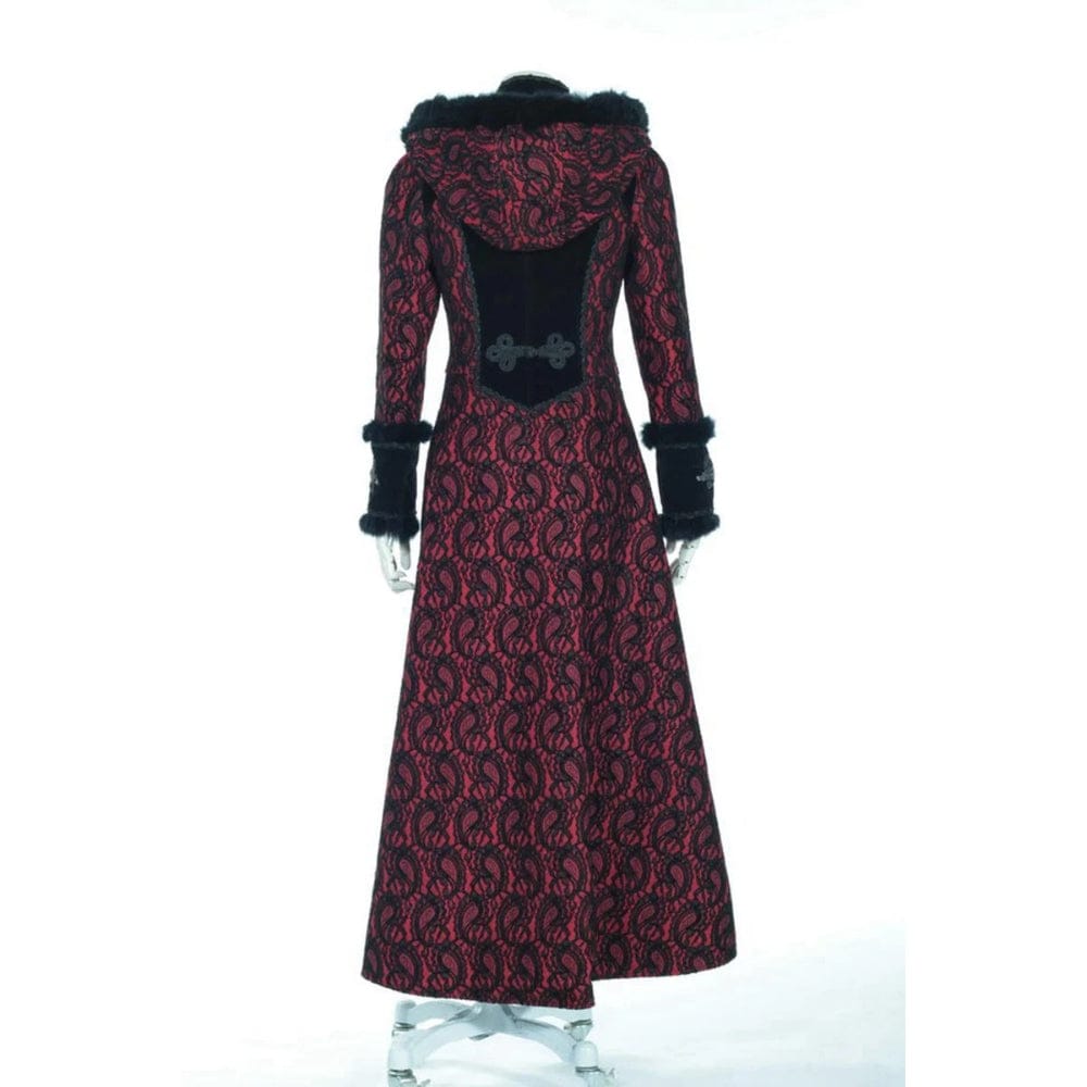 RQ-BL Women's Steampunk Faux Fur Splice Maxi Coat with Hood