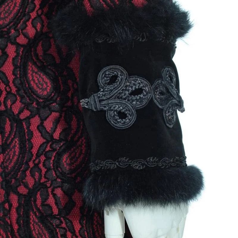 RQ-BL Women's Steampunk Faux Fur Splice Maxi Coat with Hood