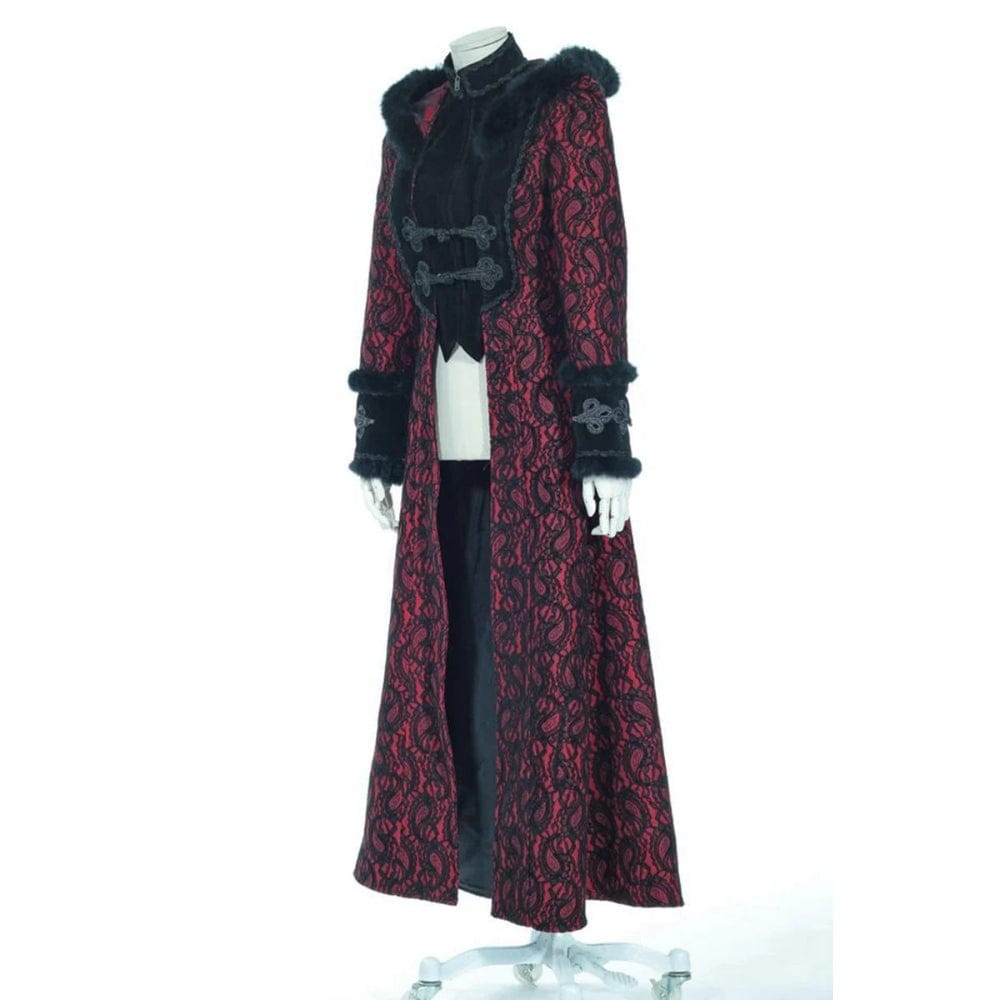RQ-BL Women's Steampunk Faux Fur Splice Maxi Coat with Hood