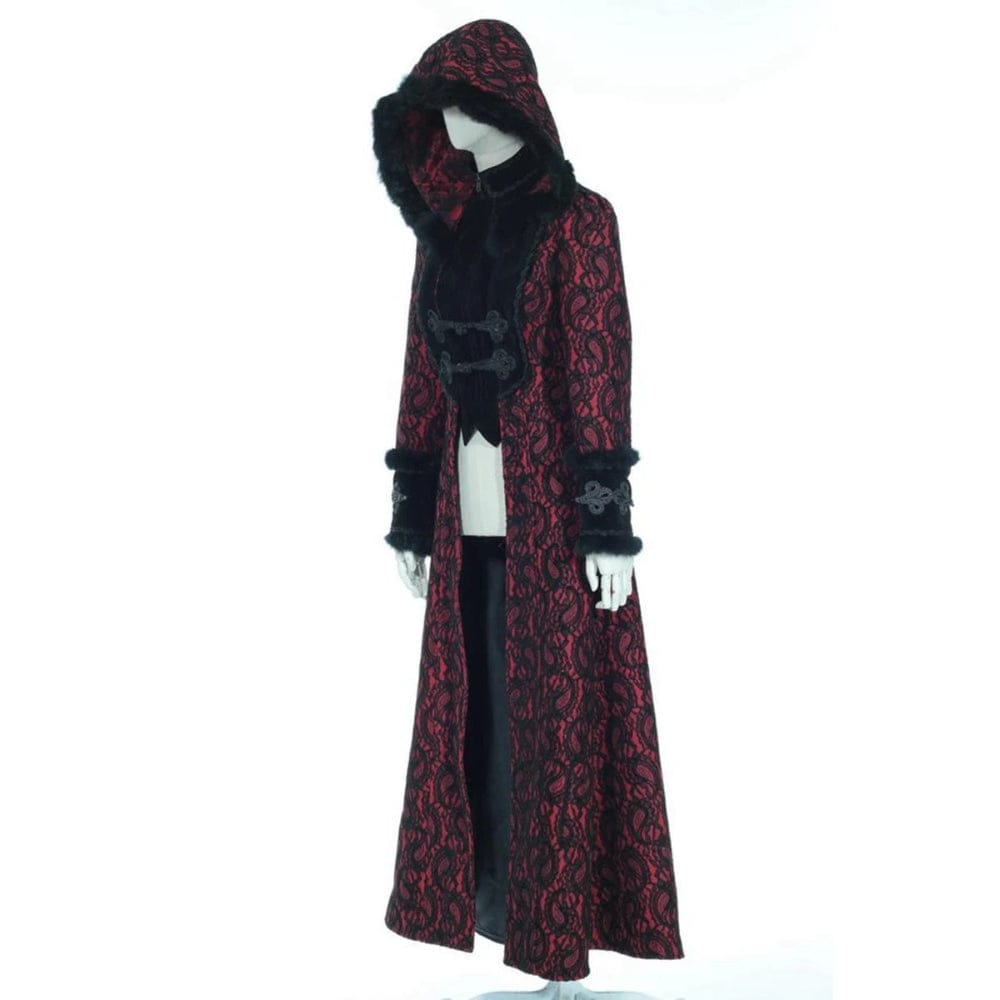 RQ-BL Women's Steampunk Faux Fur Splice Maxi Coat with Hood