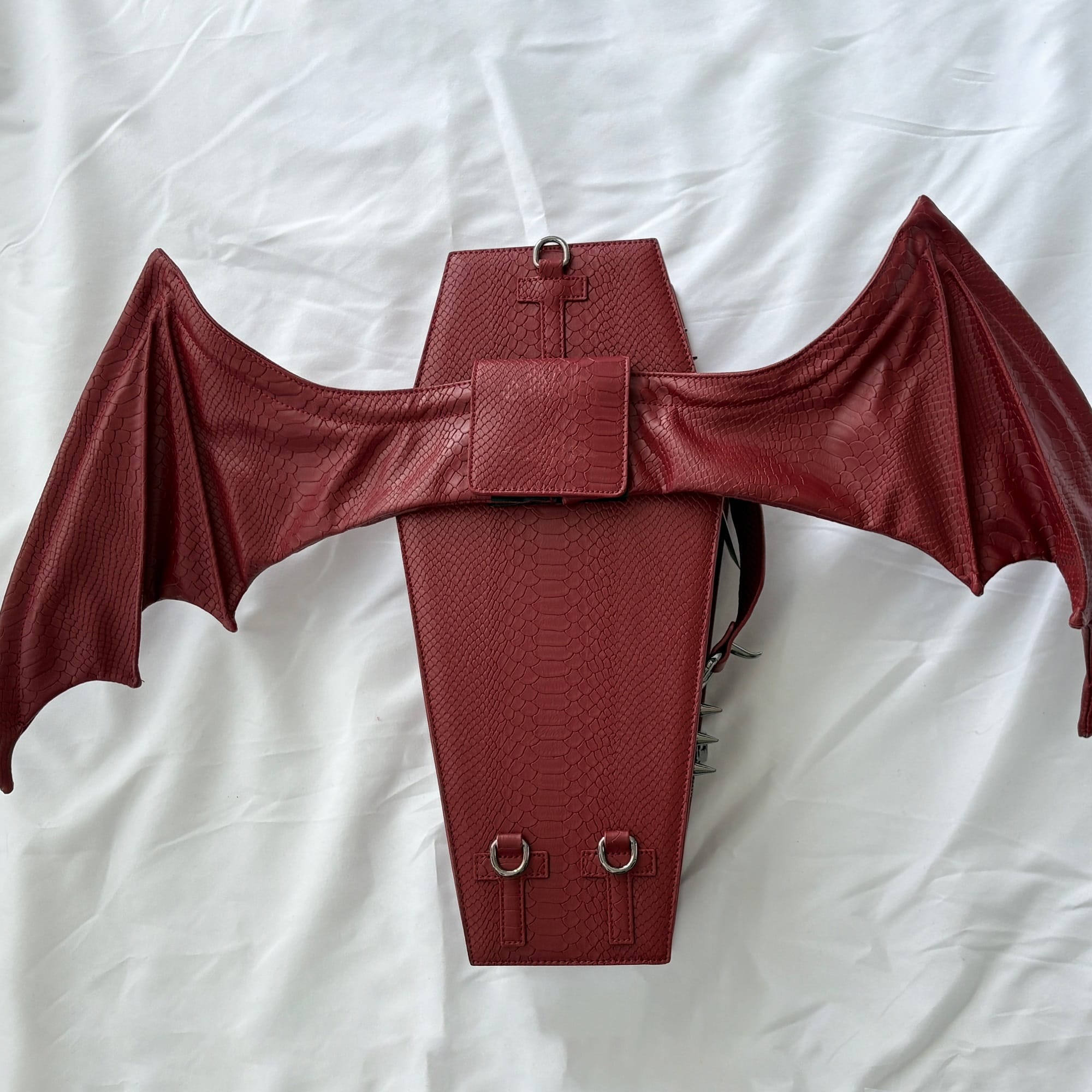 Vukora Women's Gothic Cross Bat Wing Coffin Bag Faux Leather Red