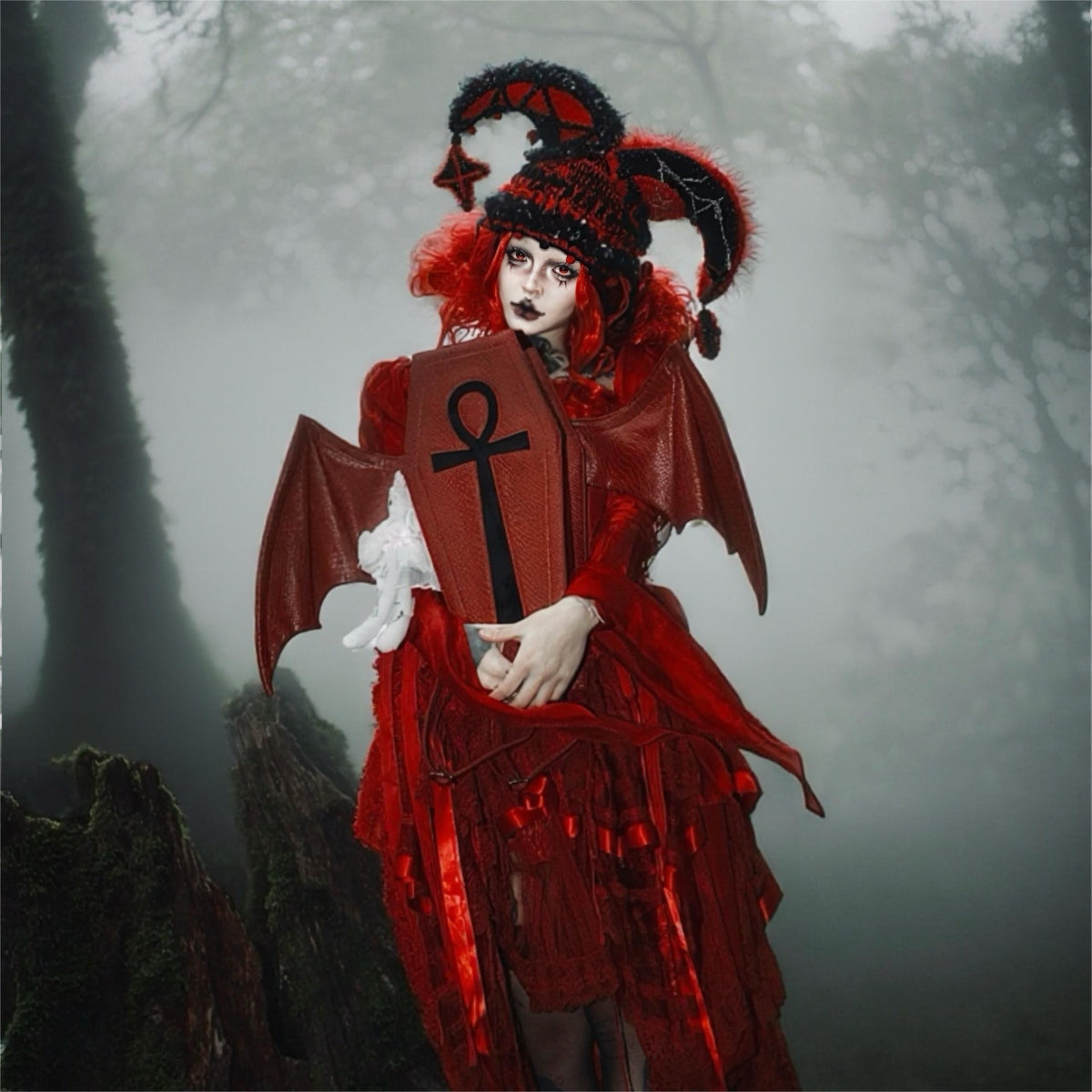 Addicted Designed By Alchemy England Vegan Leather/Velvet Goth Bat Coffin Bag Vegan Leather Bags Collection | Forbidden Alchemy Apparel  main image 3