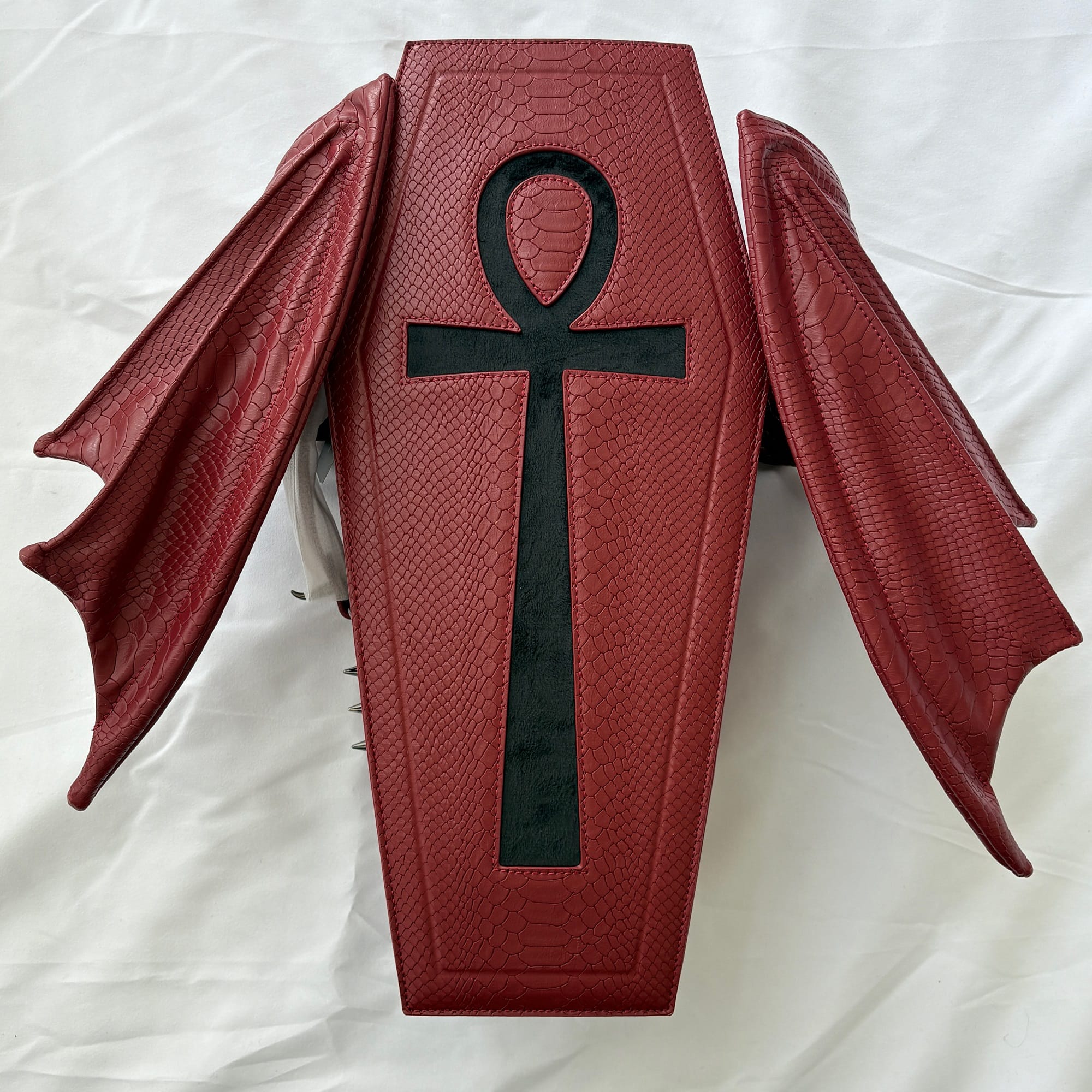 Vukora Women's Gothic Cross Bat Wing Coffin Bag Faux Leather Red