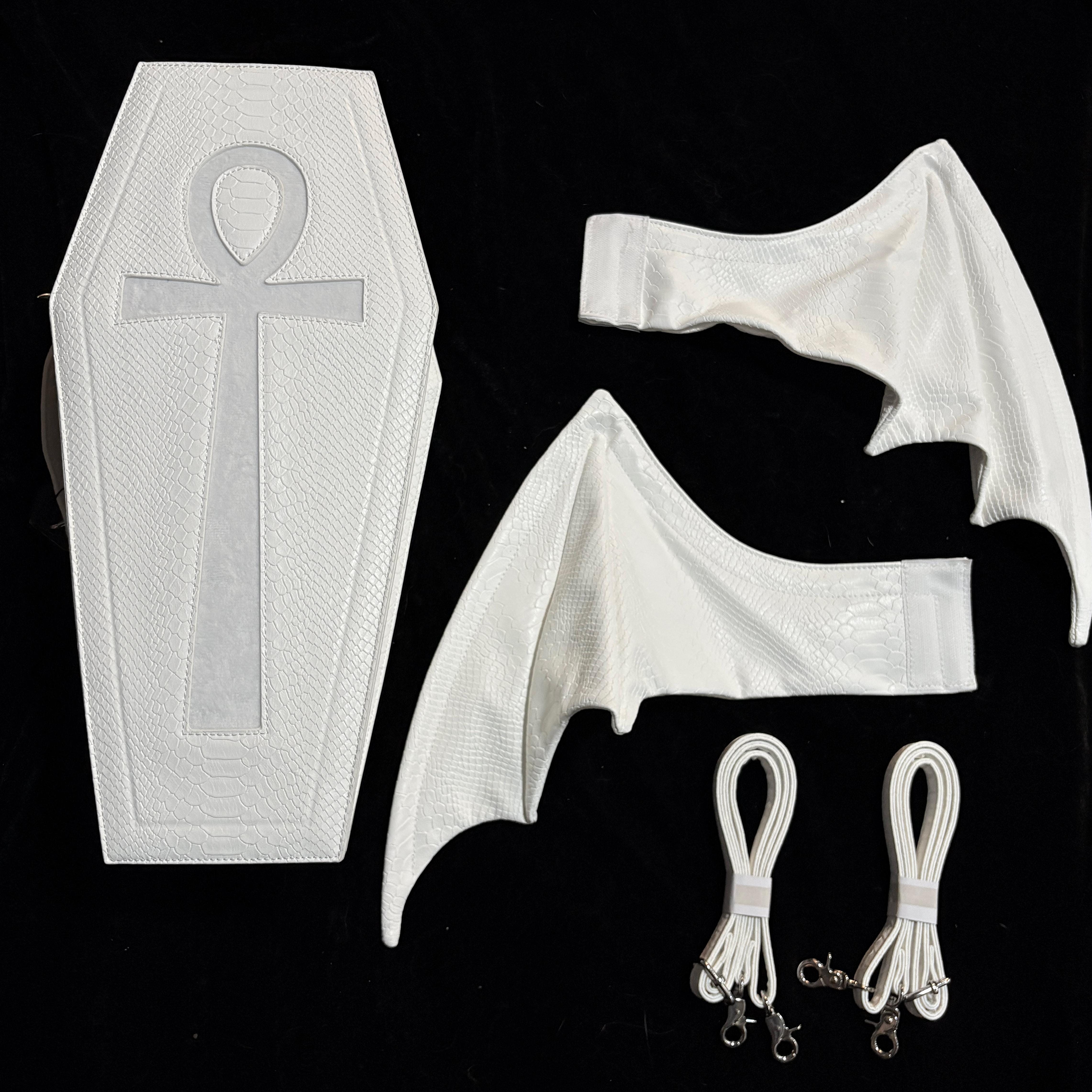 Vukora Women's Gothic Cross Bat Wing Coffin Bag White