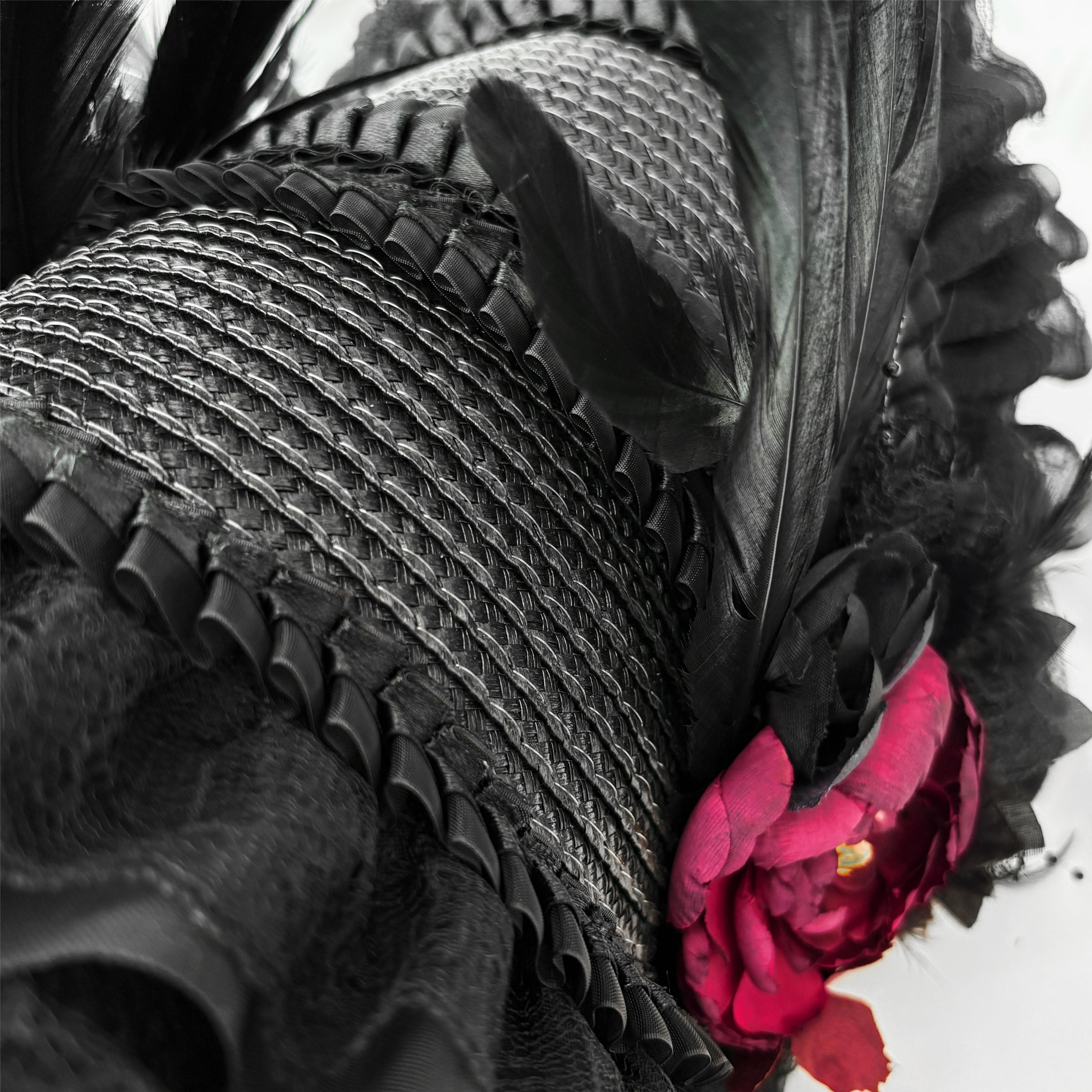 Vukora Women's Gothic Lolita Layered Floral Feather Bonnet