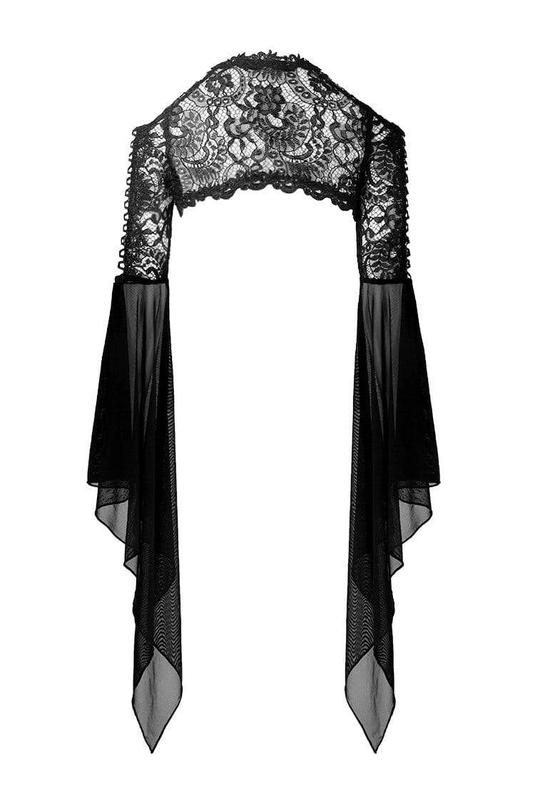 Women's Goth Off Shoulder Floral Crocheted Cape With Chiffon Sleeves