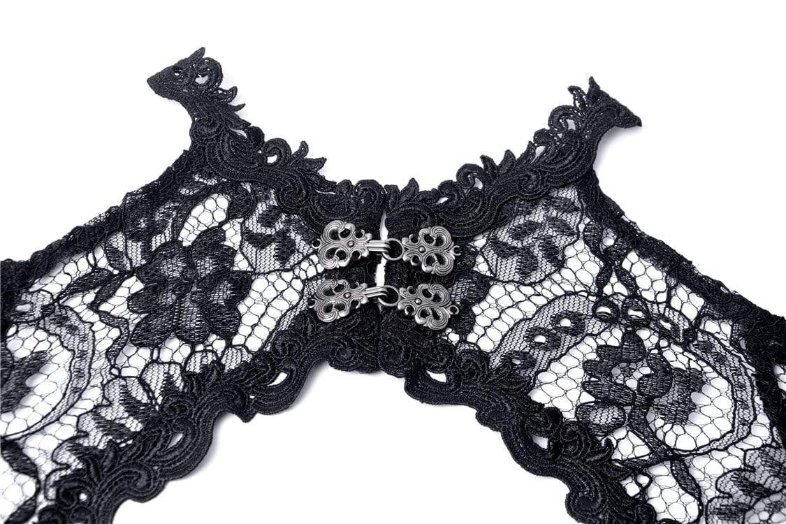Women's Goth Off Shoulder Floral Crocheted Cape With Chiffon Sleeves