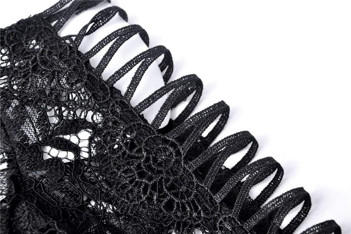 Women's Goth Off Shoulder Floral Crocheted Cape With Chiffon Sleeves