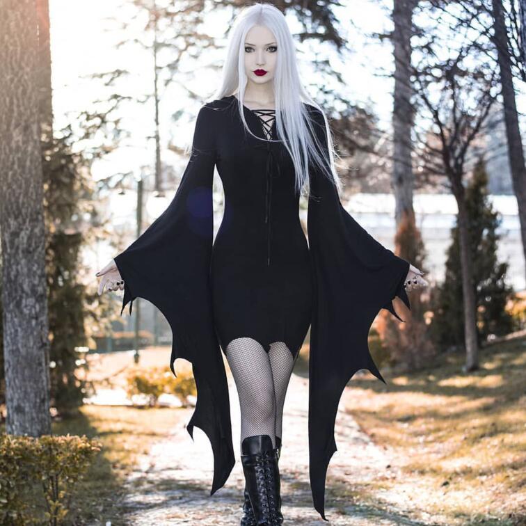 Darkinlove Women's Bat Style Gothic Short Dress
