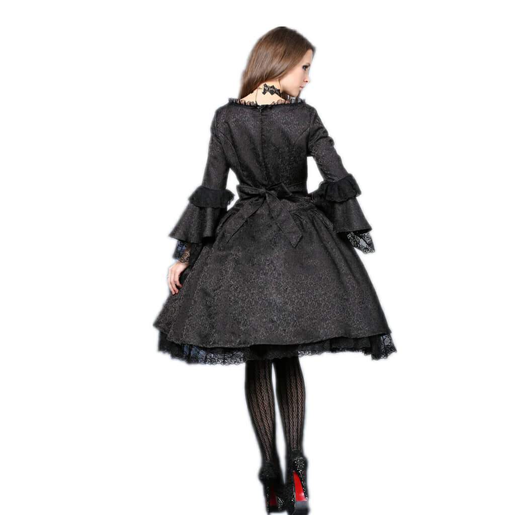 Darkinlove Women's Brocade & Lace Goth Black Dress