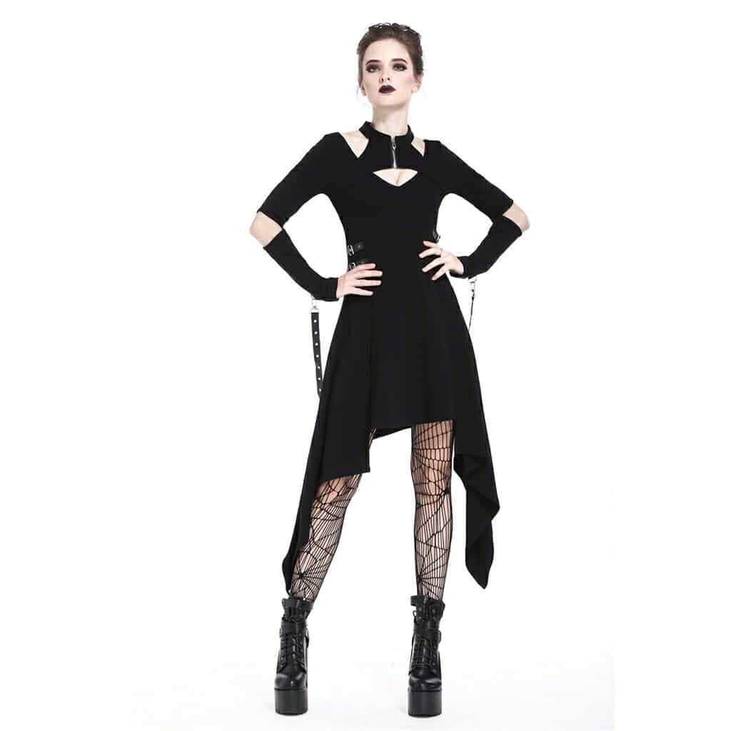 Darkinlove Women's Faux Leather Trimmed Short Goth Dress