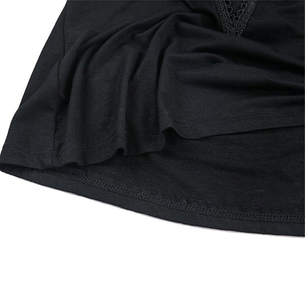 Darkinlove Women's Goth Floral Embroideried Off Shoulder Lace Short Sleeved Tops