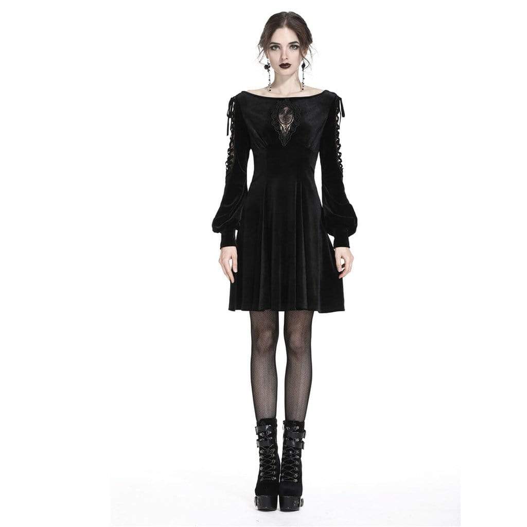 Darkinlove Women's Goth Short Dress With Net Inset