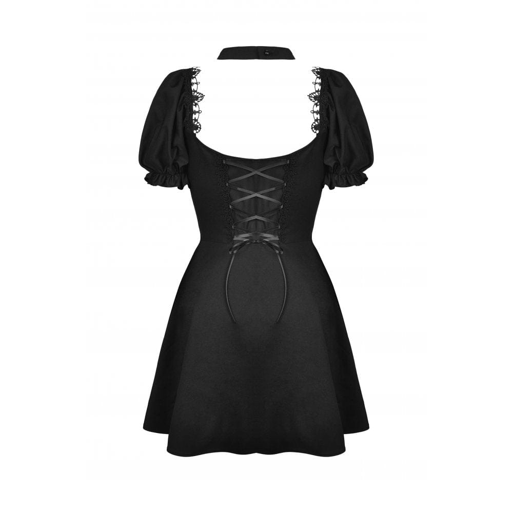 Darkinlove Women's Gothic Cutout Puff Sleeved Black Little Dress