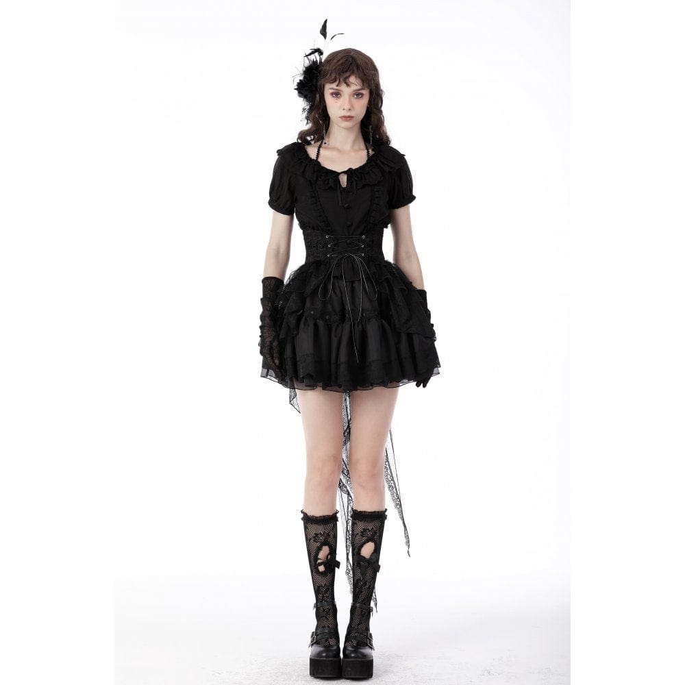 Darkinlove Women's Gothic Fishtail Multilayer Lace Tube Skirt