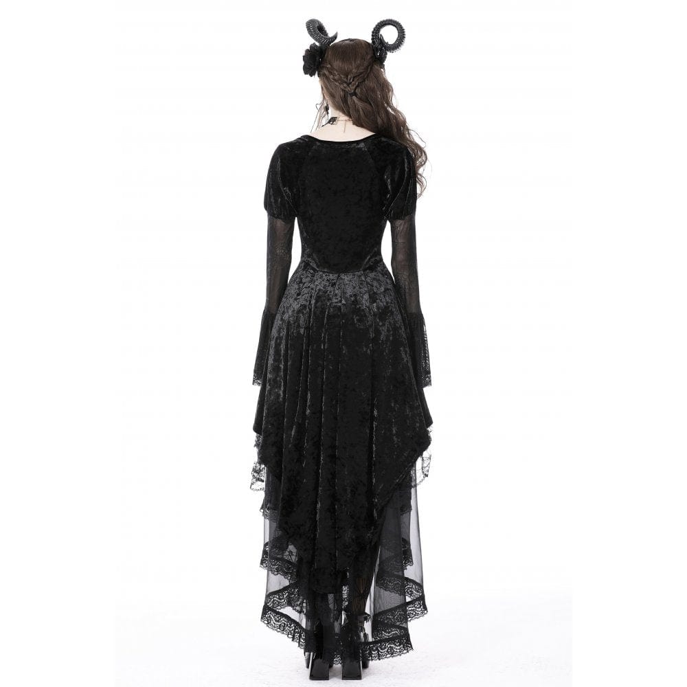 Darkinlove Women's Gothic Irregular Lace Layered Velvet Dress