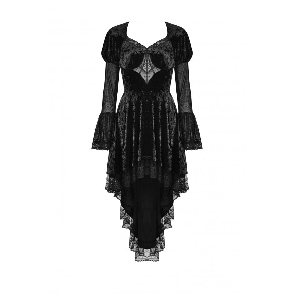 Darkinlove Women's Gothic Irregular Lace Layered Velvet Dress