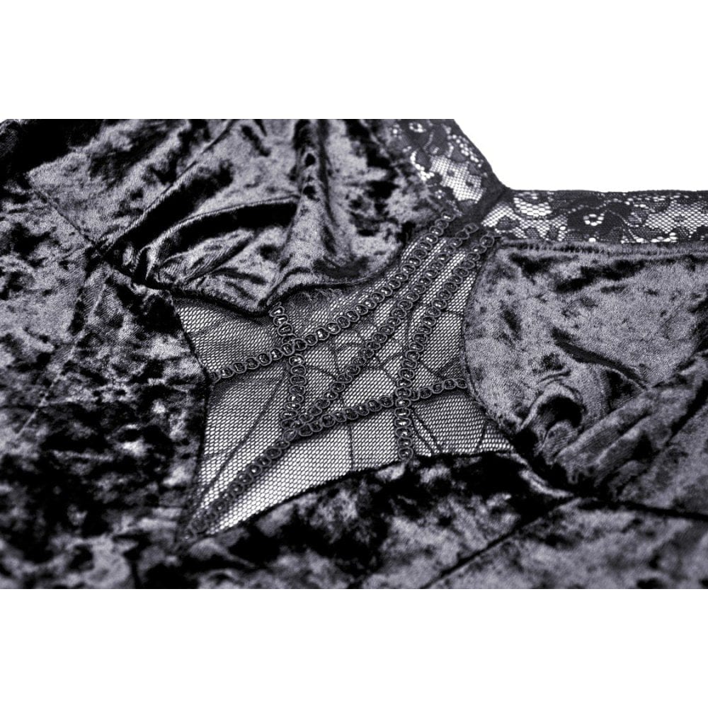 Darkinlove Women's Gothic Irregular Lace Layered Velvet Dress