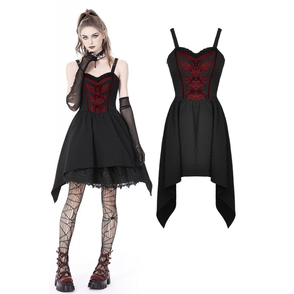 Darkinlove Women's Gothic Irregular Lace Splice Slip Dress