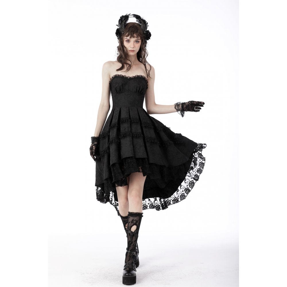 Darkinlove Women's Gothic Lace Multilayer High/Low Slip Dress Wedding Dress