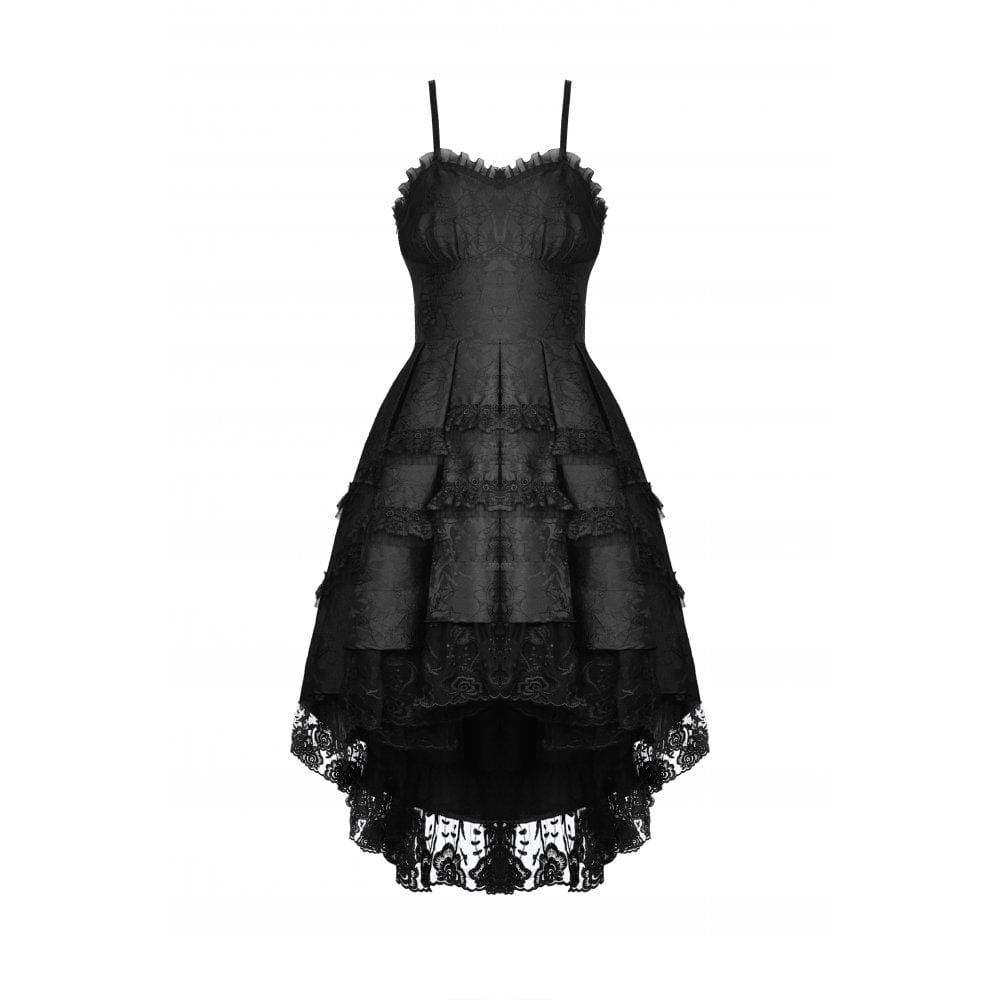 Darkinlove Women's Gothic Lace Multilayer High/Low Slip Dress Wedding Dress