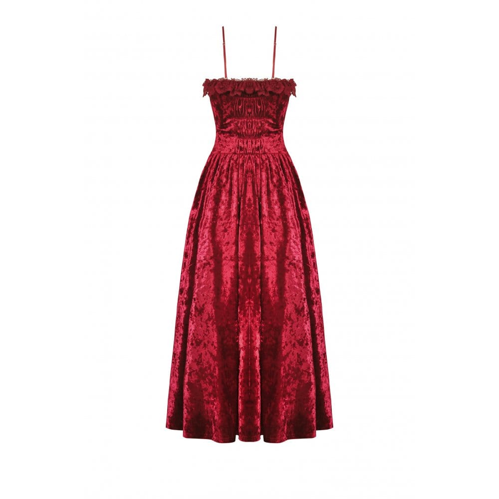 Darkinlove Women's Gothic Lace Splice Velvet Slip Dress