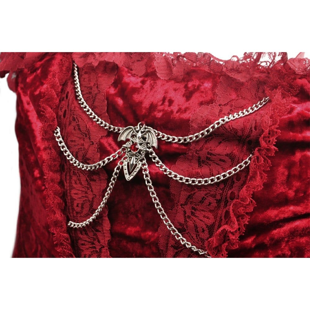 Darkinlove Women's Gothic Lace Splice Velvet Slip Dress