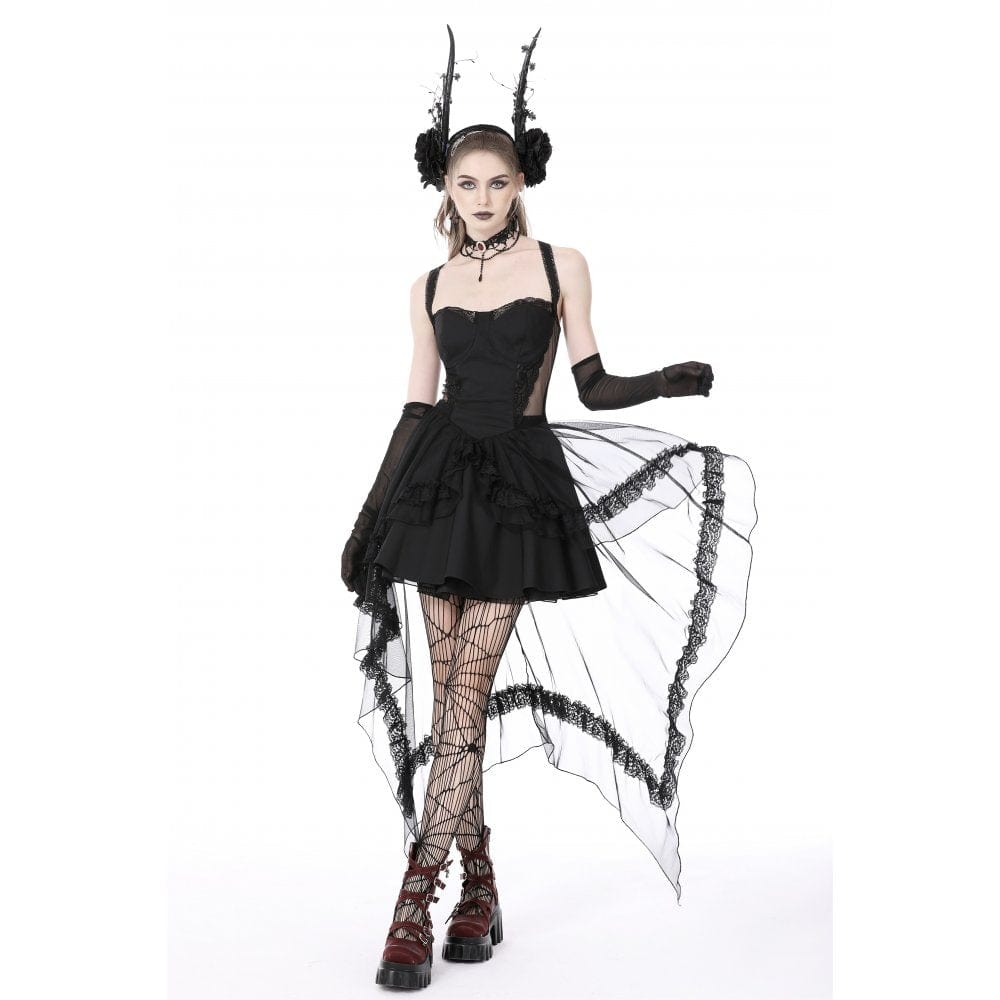 Darkinlove Women's Gothic Layered Swallowtail Halterneck Dress
