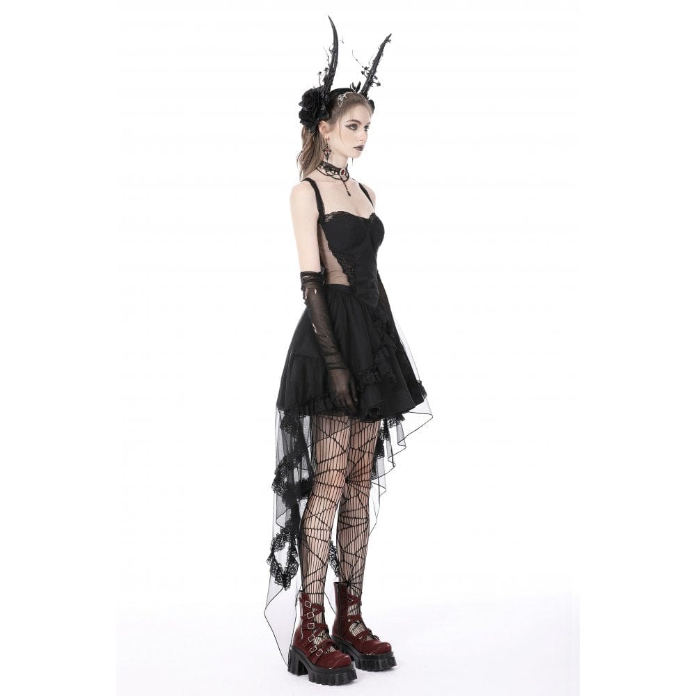 Darkinlove Women's Gothic Layered Swallowtail Halterneck Dress