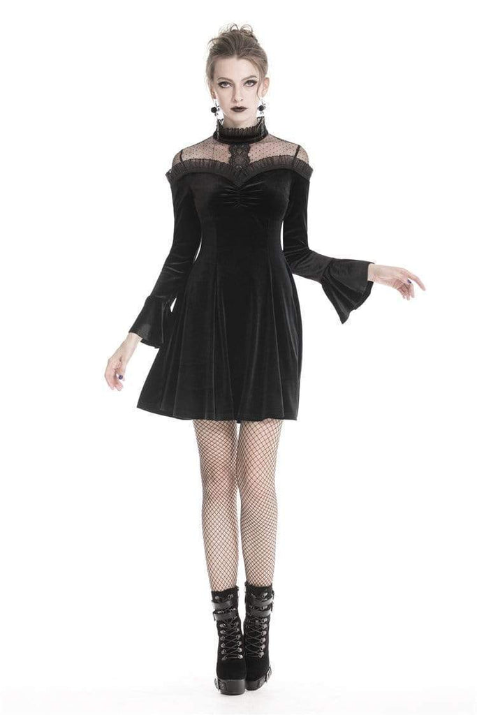 Darkinlove Women's Gothic Lolita Lace Shoulder Velvet Dresses For Prom