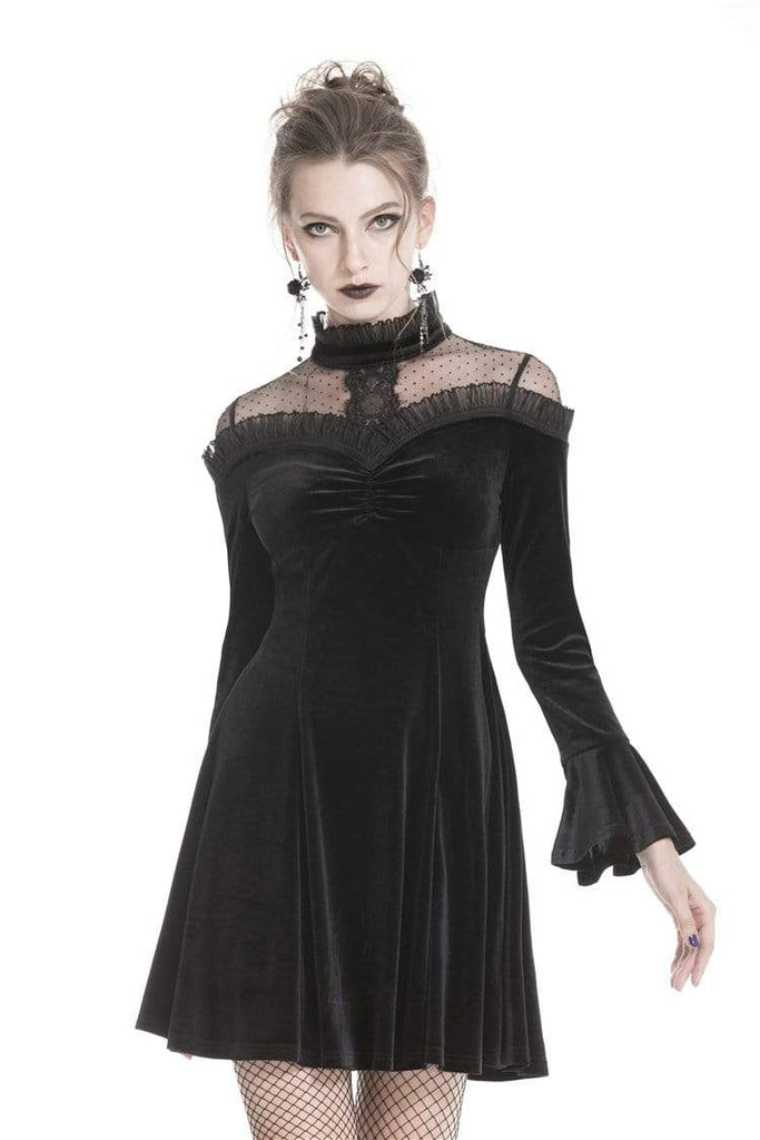 Darkinlove Women's Gothic Lolita Lace Shoulder Velvet Dresses For Prom