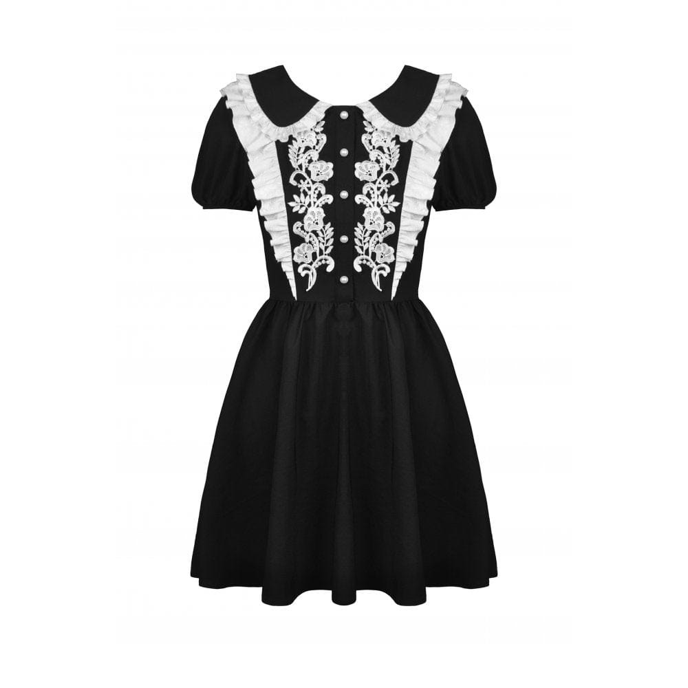 Darkinlove Women's Gothic Lolita Peter Pan Collar Floral Shirt Dress