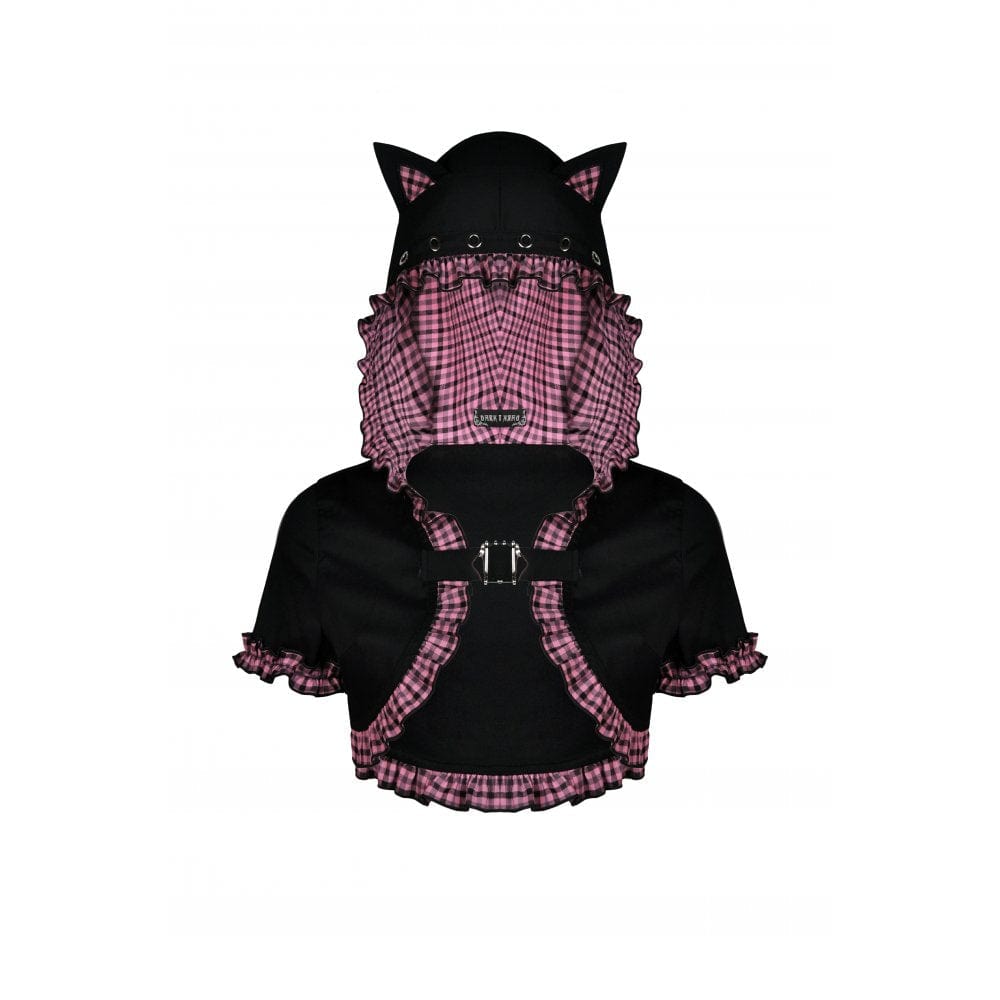 Darkinlove Women's Gothic Lolita Pink Plaid Cape with Cat Ear Hood