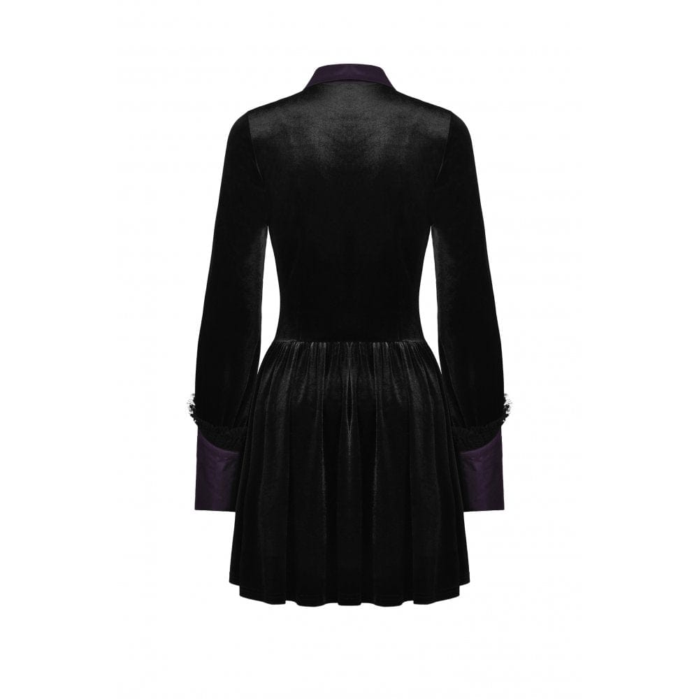 Darkinlove Women's Gothic Mock Two-piece Velvet Dress