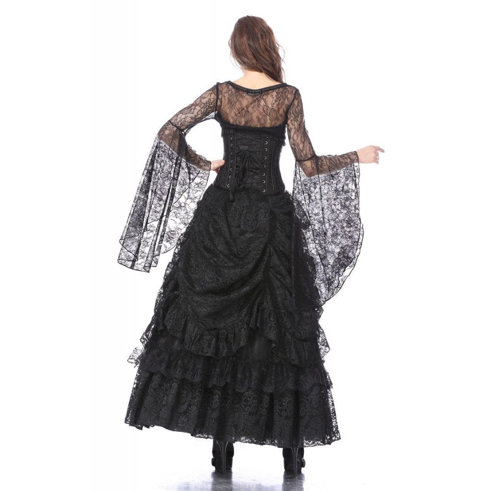 Darkinlove Women's Gothic Multilayer Lace Maxi Skirt