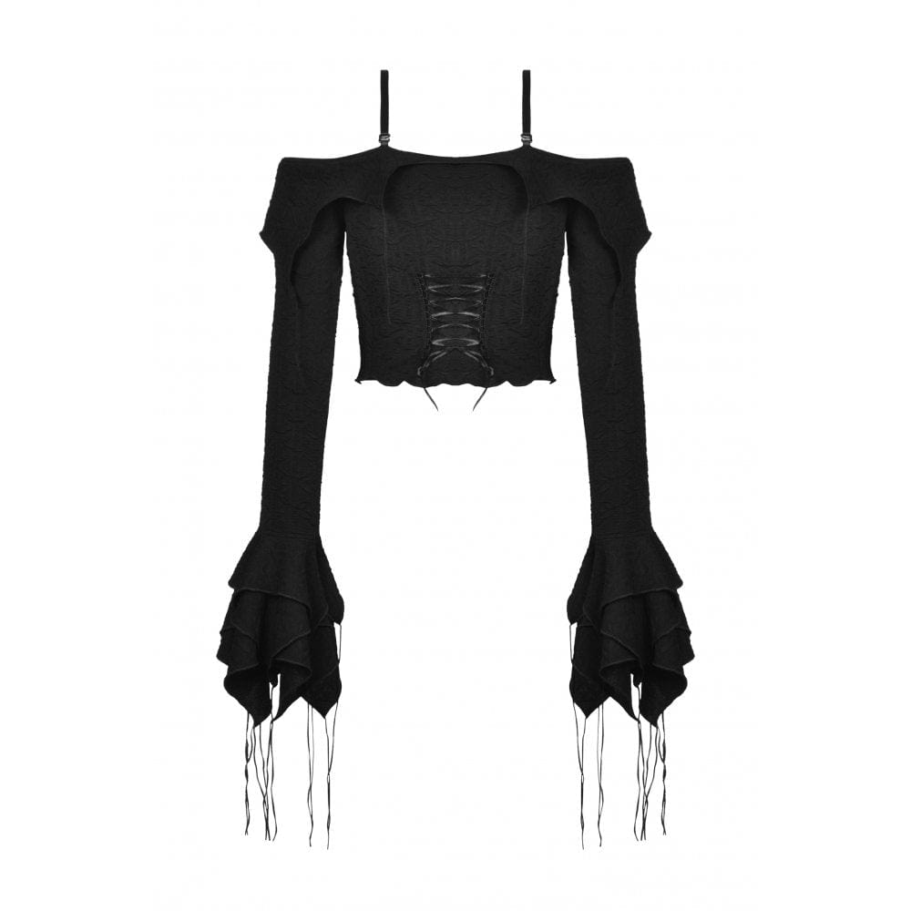 Darkinlove Women's Gothic Off Shoulder Flared Sleeved Crop Top